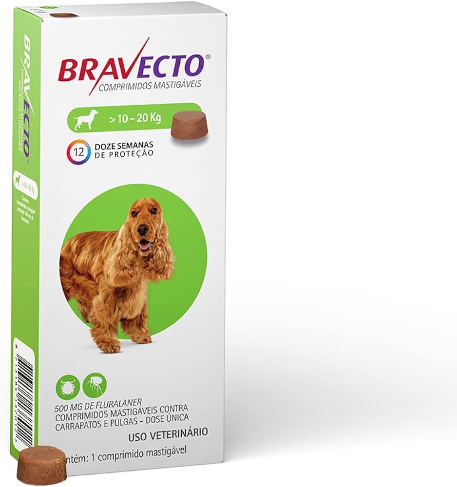 Imagem de Antipulgas e Carrapatos MSD Bravecto 500mg para cães de 10 a 20Kg  