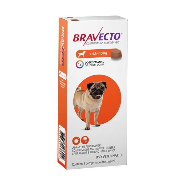 Imagem de Antipulgas e Carrapatos MSD Bravecto 250mg para cães de 4,5 a 10Kg