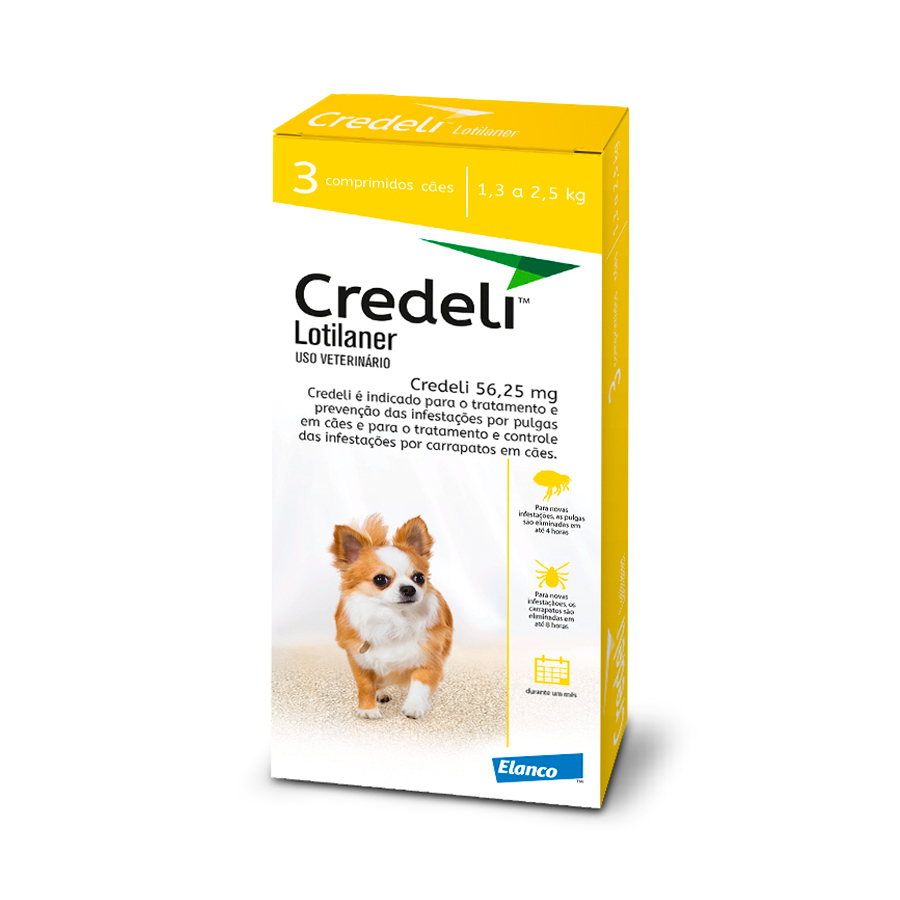 Imagem de Antipulgas e Carrapatos Elanco Credeli 56,25mg para cães de 1,3 a 2,5Kg