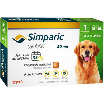 Imagem de Antipulgas Zoetis Simparic 80mg para cães de 20,1 a 40Kg