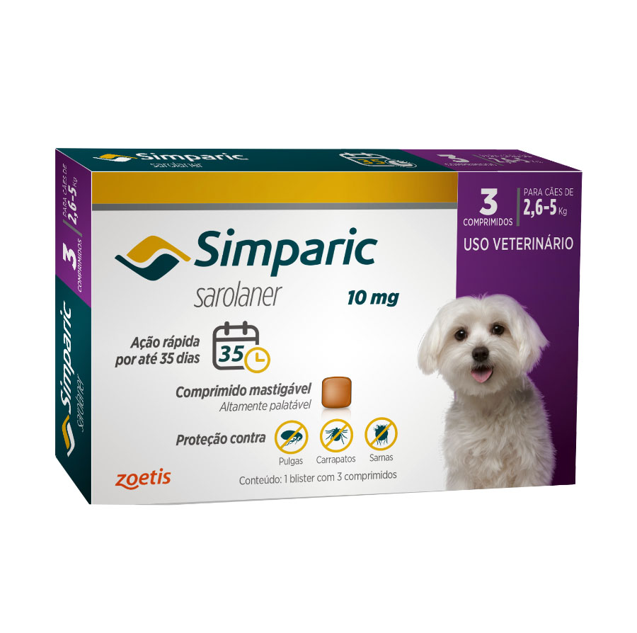 Imagem de Antipulgas Zoetis Simparic 10mg para cães de 2,6 a 5Kg