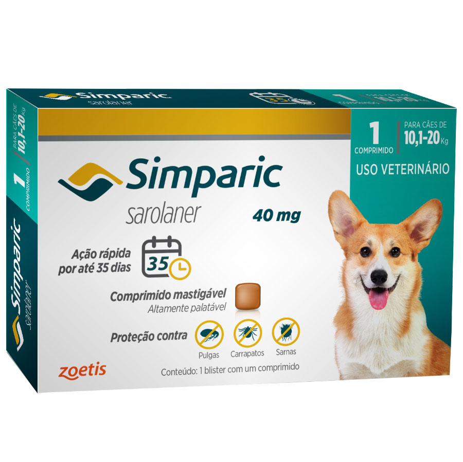 Imagem de Antipulgas Zoetis Simparic 40mg para cães de 10,1 a 20Kg