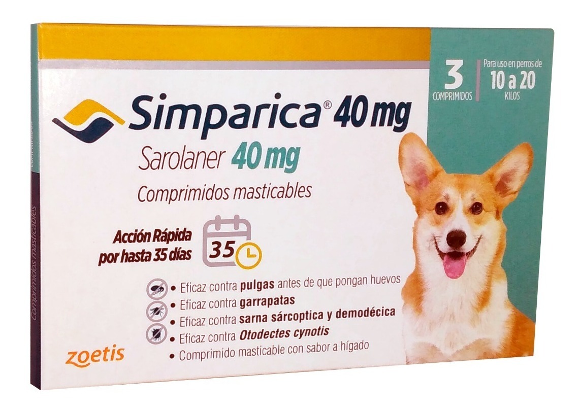 Imagem de Antipulgas Zoetis Simparic 40mg para cães de 10,1 a 20Kg 