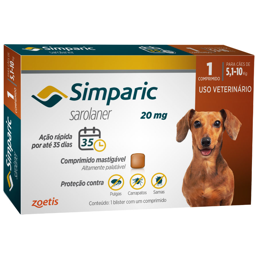 Imagem de Antipulgas Zoetis Simparic 20mg para cães de 5,1 a 10Kg