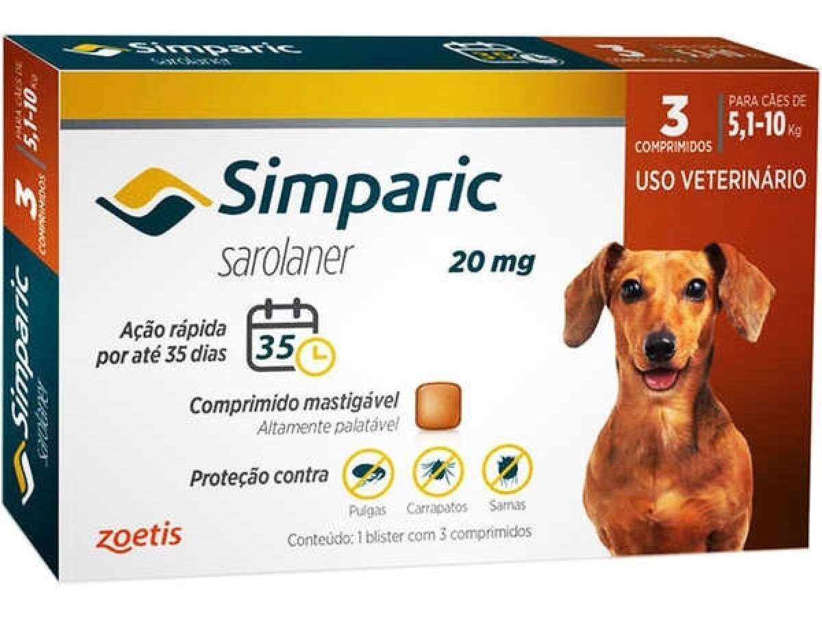 Imagem de Antipulgas Zoetis Simparic 20mg para cães de 5,1 a 10Kg