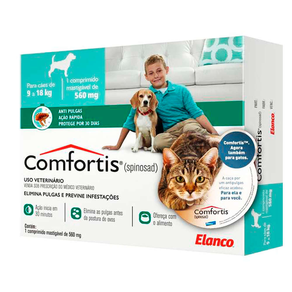 Imagem de Antipulgas Elanco Comfortis 560mg para cães de 9 a 18Kg e gatos de 5,4 a 11Kg