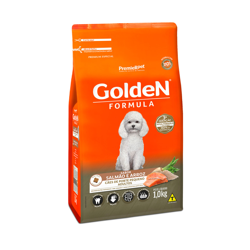 Imagem de Ração Golden Fórmula Mini Bits Cães Adultos Porte Pequeno Sabor Salmão e Arroz 1kg 