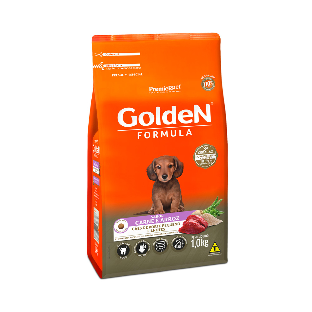 Imagem de Ração Golden Fórmula Mini Bits Cães Filhotes Porte Pequeno Sabor Carne e Arroz 1kg   