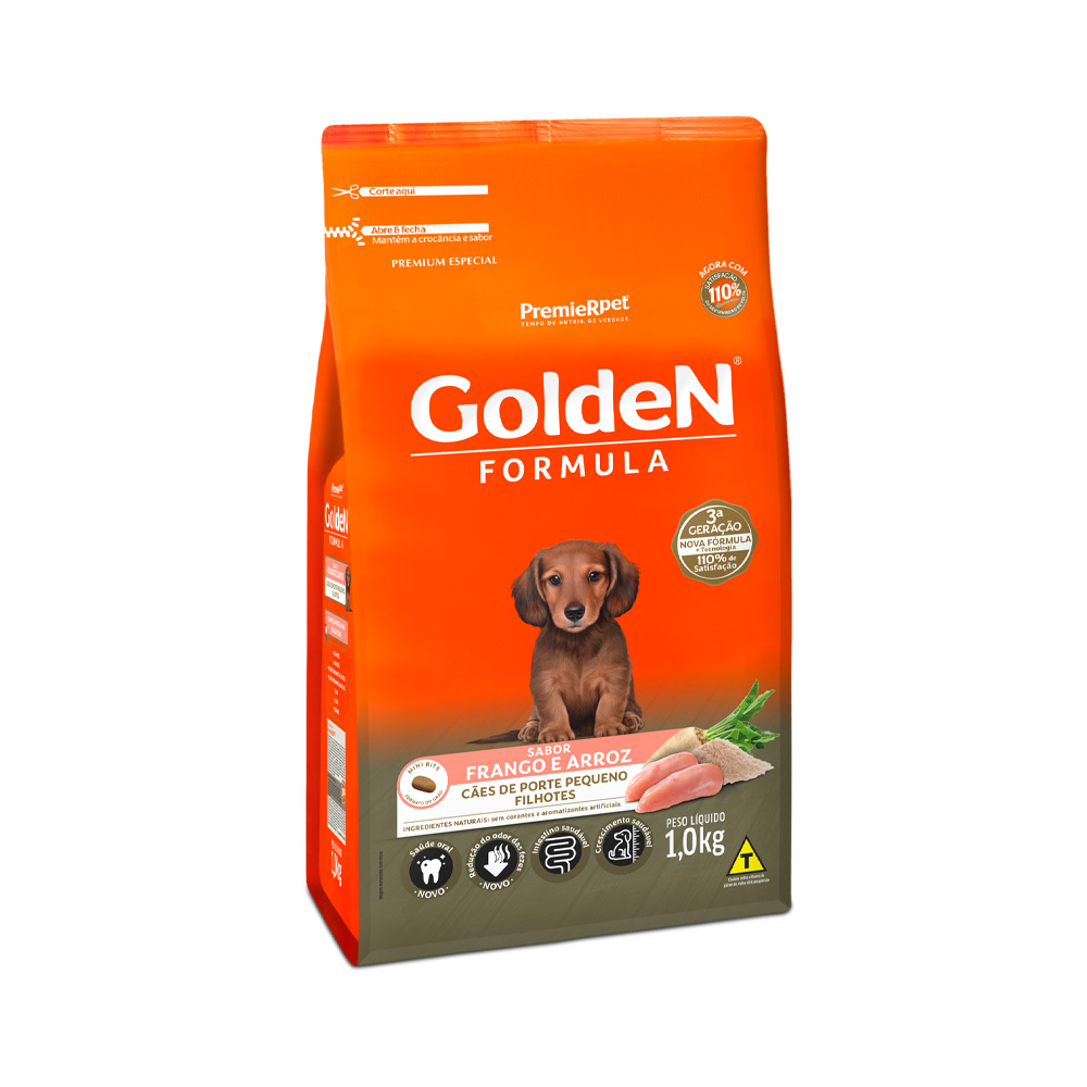 Imagem de Ração Golden Fórmula Mini Bits Cães Filhotes Porte Pequeno Sabor Carne e Arroz 1kg    