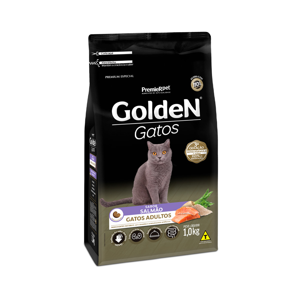 Imagem de Ração Golden Gatos para Gatos Adultos Sabor Salmão 1kg  